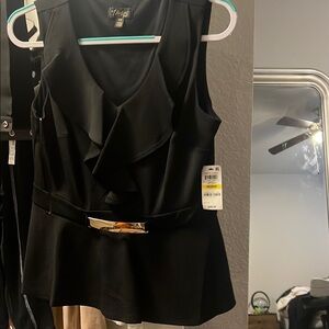 Black Sleeveless Top with Ruffle by Thalia.